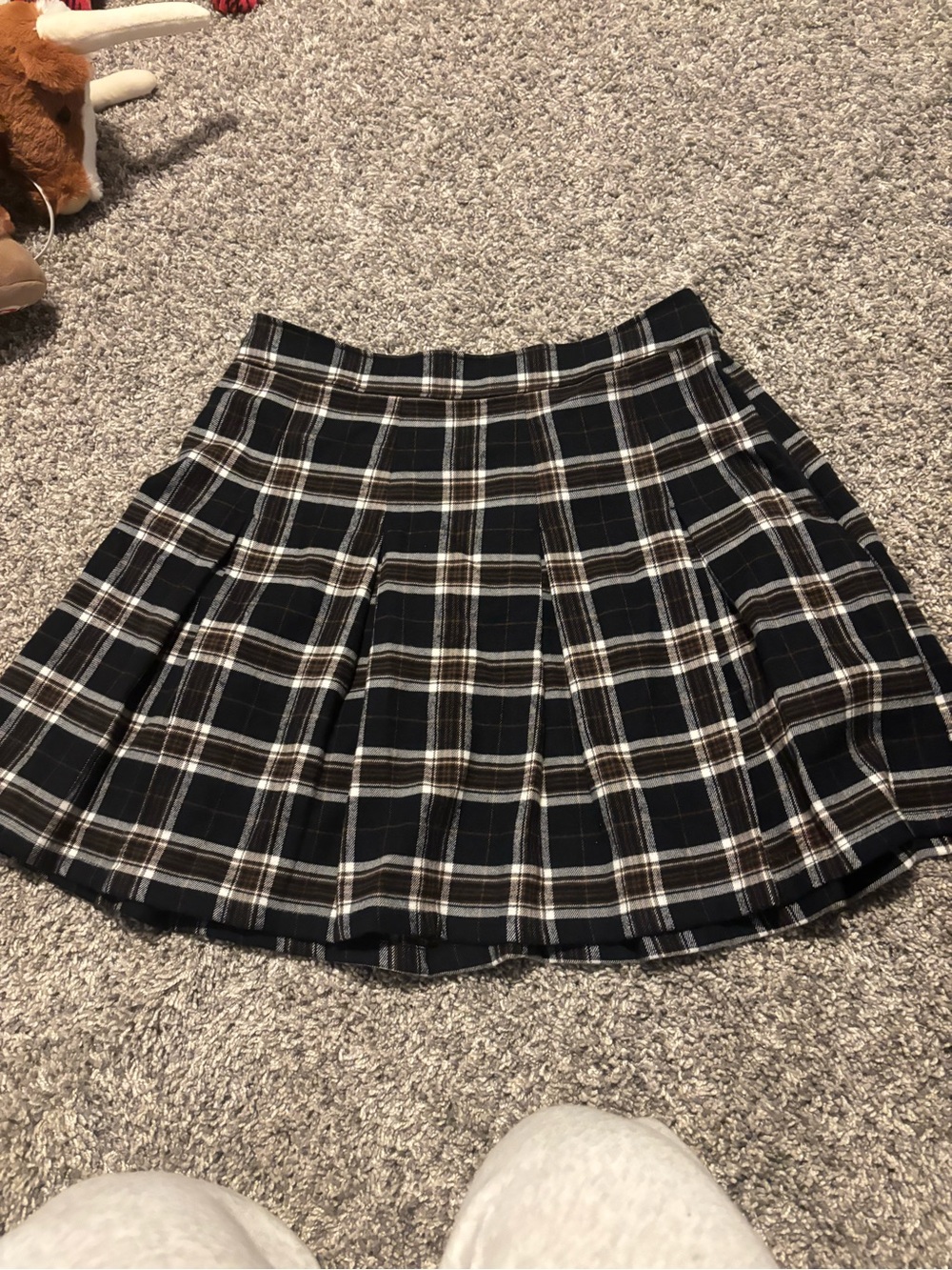 Hollister Black Plaid Pleated Skater Skirt with Brown Stripes